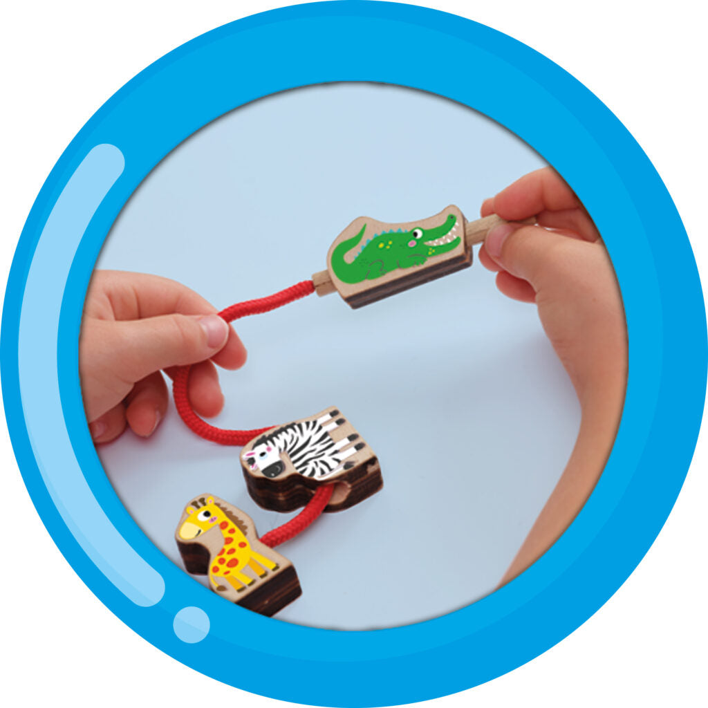 My first - Lacing wooden animal beads