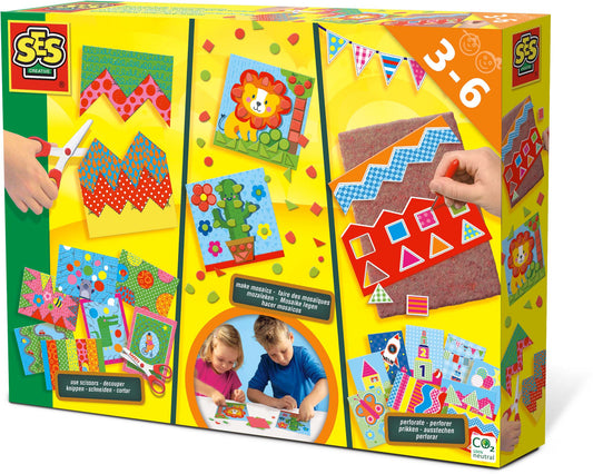 I learn to use scissors, make mosaics and perforate