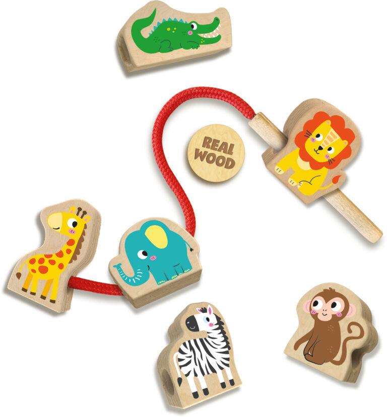 My first - Lacing wooden animal beads